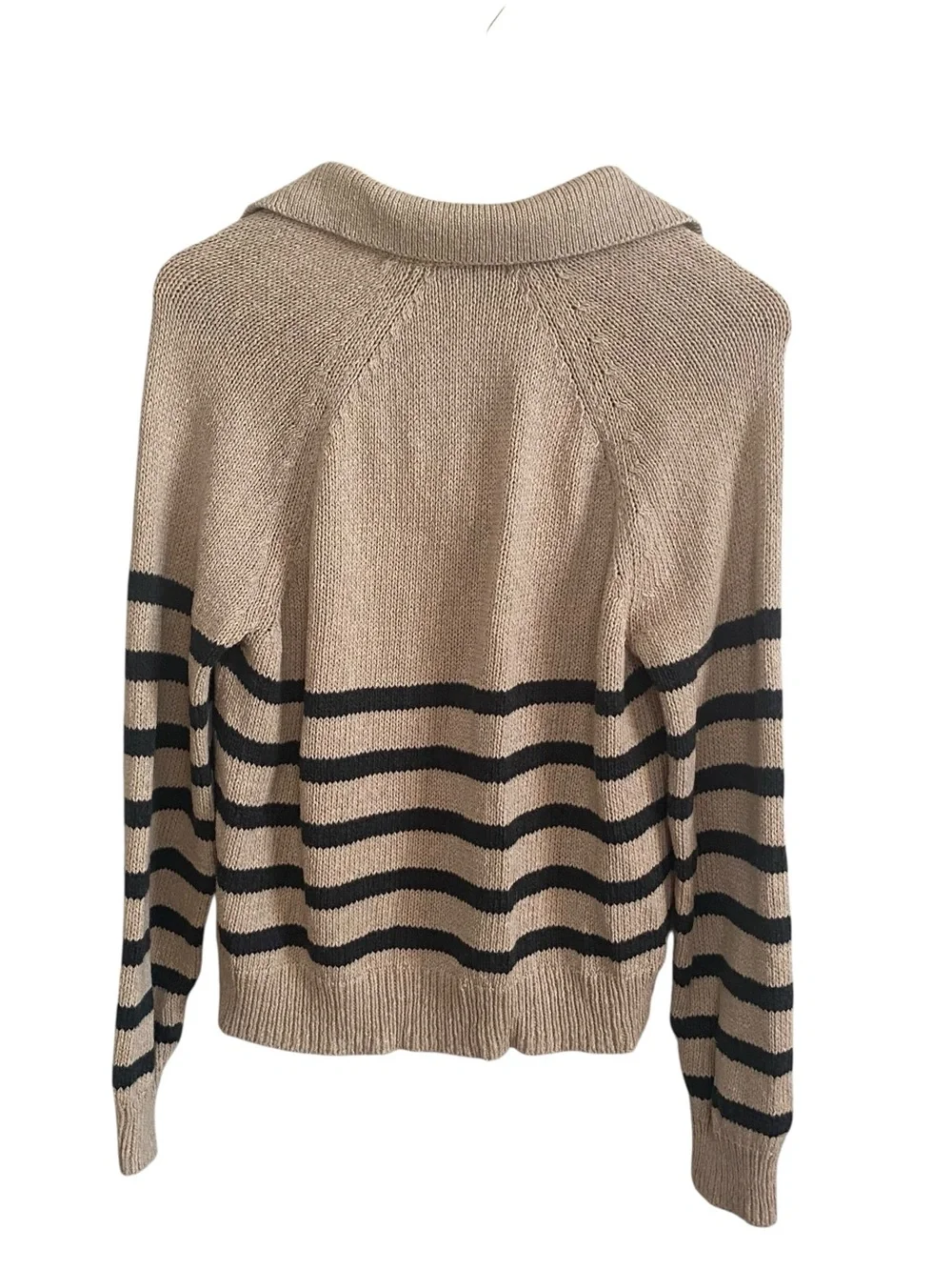 Marine Layer Relaxed Striped Berkeley Sweater Polo Size Small Beige Charcoal S